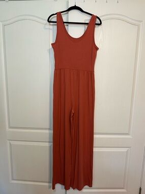 AnyBody Sleeveless Wide-Leg Jumpsuit in Dark Amber- Small-Tall